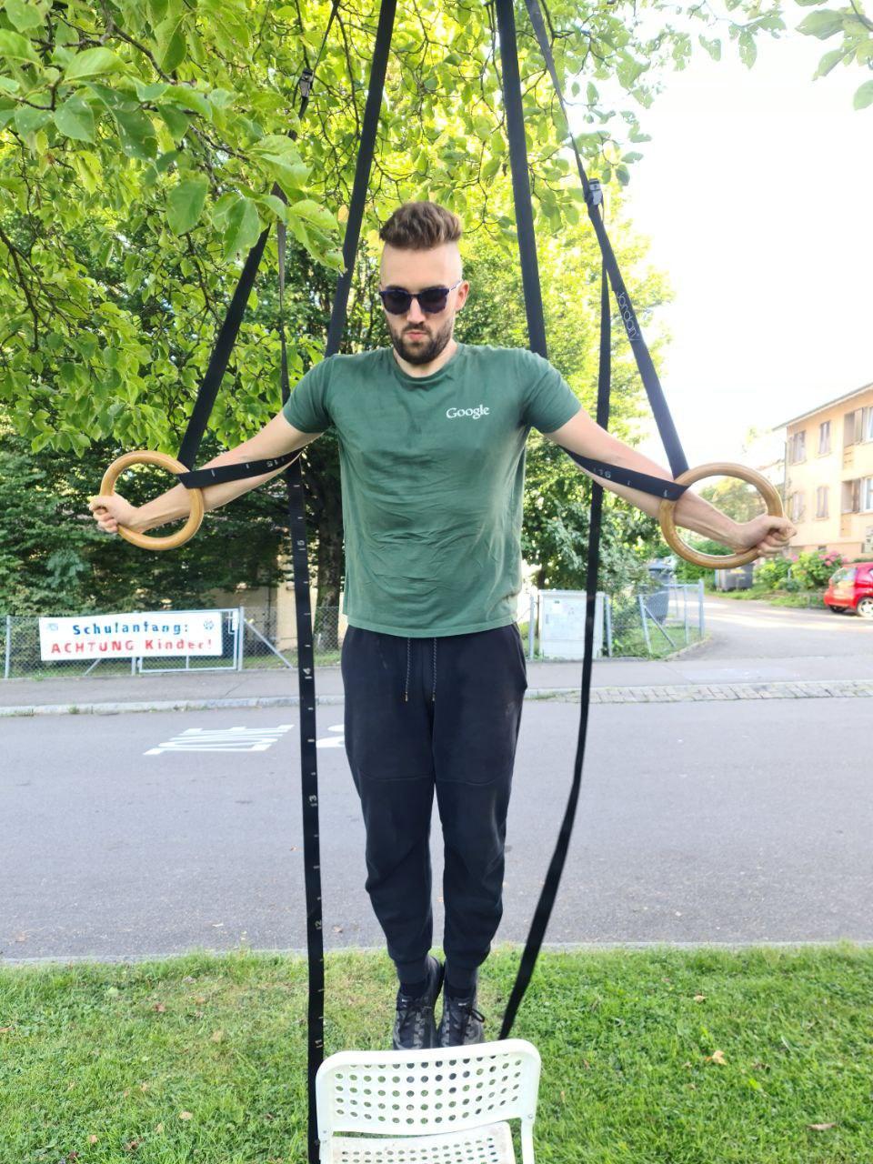 Syd trying an iron cross on rings