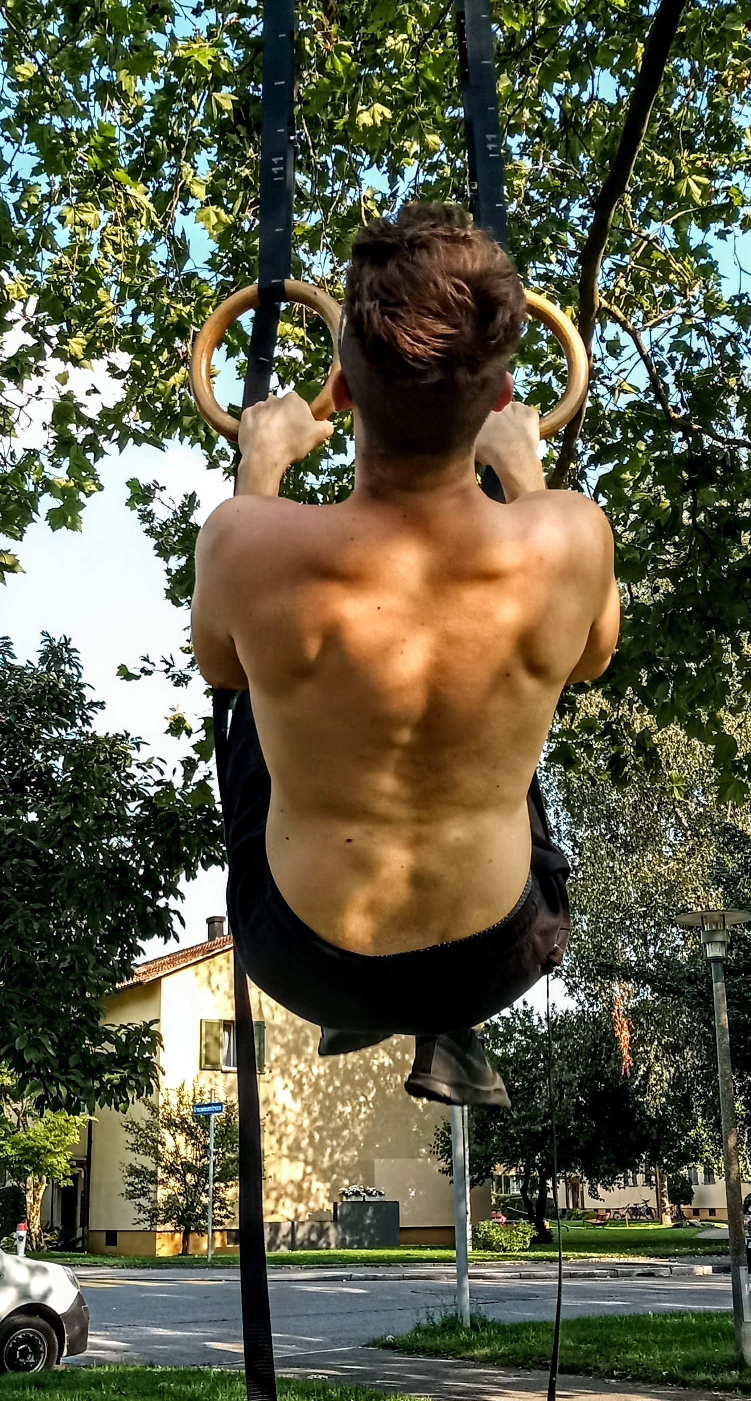 Syd trying a pull-up on rings