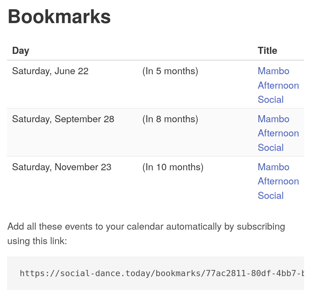 Social Dance Today Bookmarks Overview