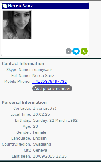 The skype profile of the scammer